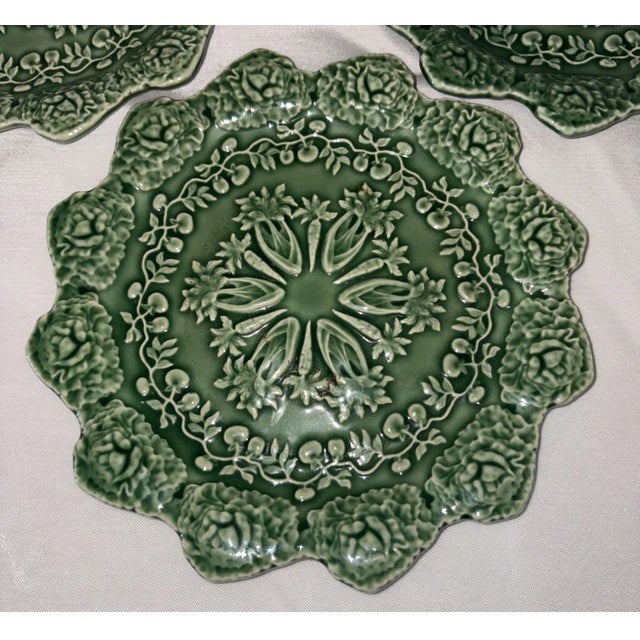 Bring whimsical Portuguese craftsmanship to your table with this beautiful set of four Vintage Bordallo Pinheiro Green...