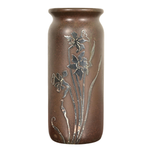 Heintz Arts & Crafts Sterling Silver on Bronze Vase With Floral Decoration