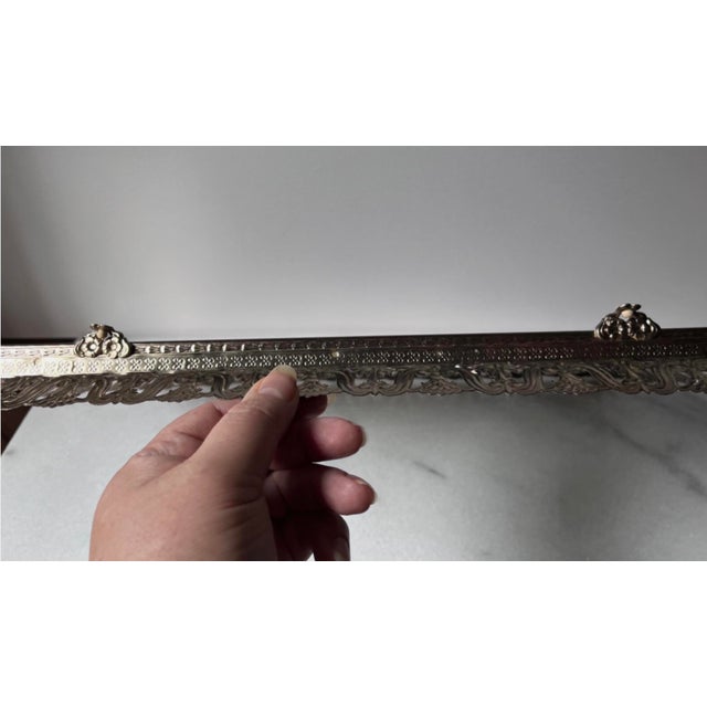 Gold Vintage Gold Filigree Dresser Vanity Mirror Tray With Feet….. For Sale - Image 8 of 15