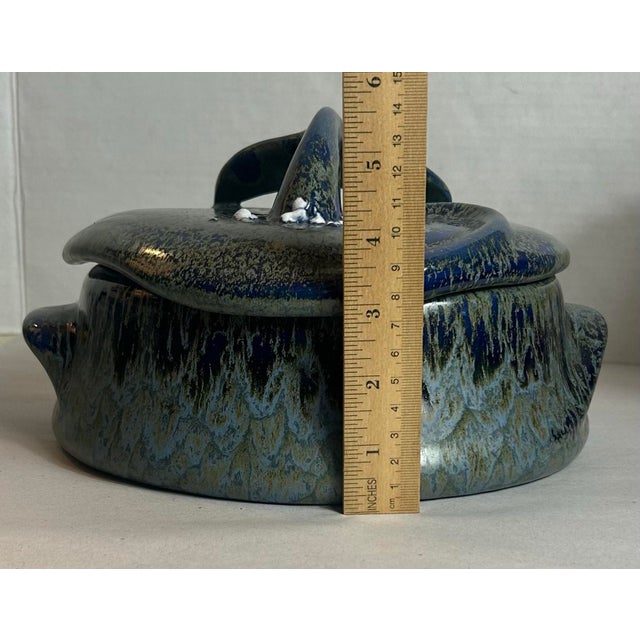Vintage Artisan Drip Glaze Pottery Doug Wylie Original Clayfish Design Whale Themed Casserole Dish For Sale - Image 10 of 12