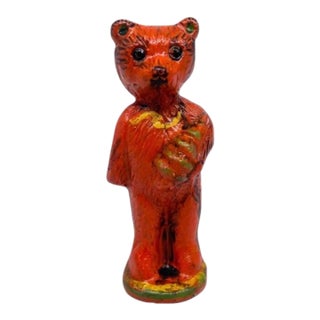 Exclusive Artisan Chalkware Pennsylvania Redware Style Standing Bear With Tree Figurine by Felt So Devine For Sale
