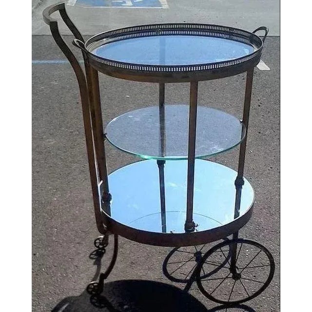 Traditional Vintage Brass and Glass Revolving Bar Cart Tea Cart Dessert Cart For Sale - Image 3 of 9