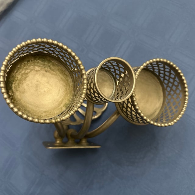 Antique Filagree Brass Nickel Plate Cup Holder Soap Dish Silver & Co. Ny Modern Farmhouse Architectural Salvage Bathroom Accessory Wall Mount For Sale - Image 9 of 12