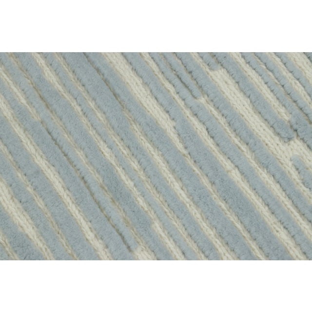 Rug & Kilim Rug & Kilim’s Modern Textural Rug, Ivory and Ice Blue Striped Design For Sale - Image 4 of 7