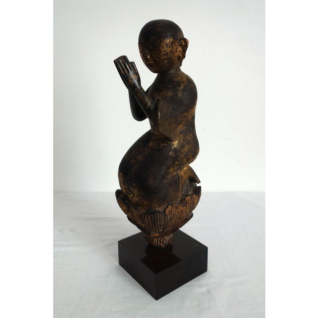 Gold-Lacquered Wooden Statuette of Worshiper in Prayer, Burma, 1920s For Sale - Image 12 of 14