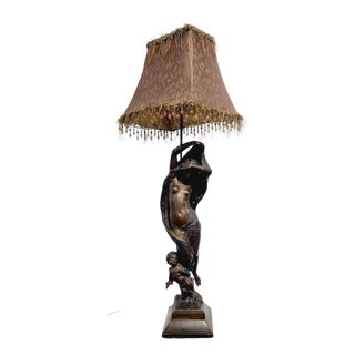 Large French Art Nouveau Bronze Lamp by M. Moreau, 1890s For Sale