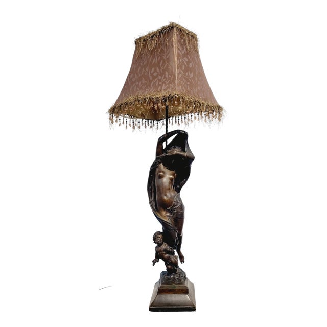 Large French Art Nouveau Bronze Lamp by M. Moreau, 1890s For Sale