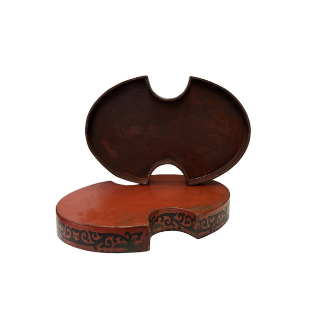 Chinese Chinese Distressed Brick Red Phoenix Graphic Oval Shape Box For Sale - Image 3 of 5