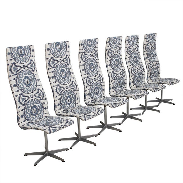 1970s Vintage Set Of 6 Fritz Hansen Oxford Chairs W New Blue