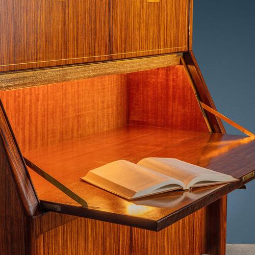 Vintage Drop-Leaf Cabinet in Exotic Wood and Brass, 1950s For Sale - Image 4 of 12