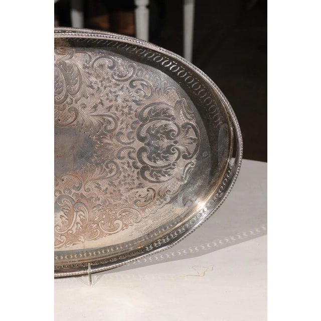 Antique English Edwardian Period Silverplate Tray with Pierced Motifs & C-Scrolls For Sale In Atlanta - Image 6 of 12