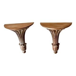 1970s Carved Wood Wall Shelves / Brackets From Italy by Decorative Crafts, a Pair For Sale