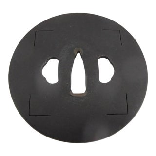 Antique Japanese Edo Muji Plain Iron Tsuba Samurai Sword Guard For Sale