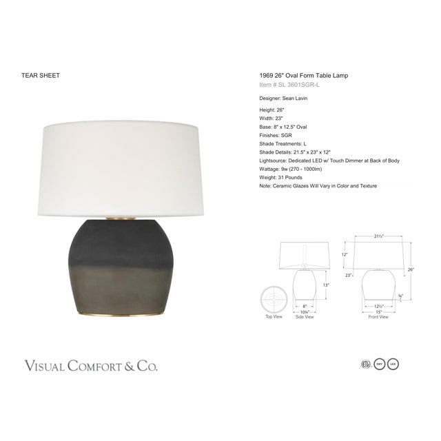 Sean Lavin by Visual Comfort Signature 1969 26" Oval Form Table Lamp in Smoke on Goldenrod with Linen Shade Designer: Sean...