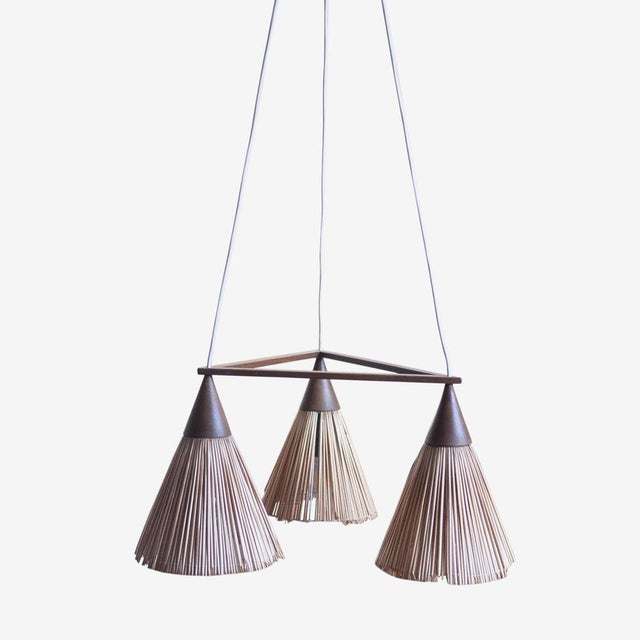 Three Cone Teak and Sisal Pendant Lamp from Temde, 1960s For Sale - Image 15 of 15
