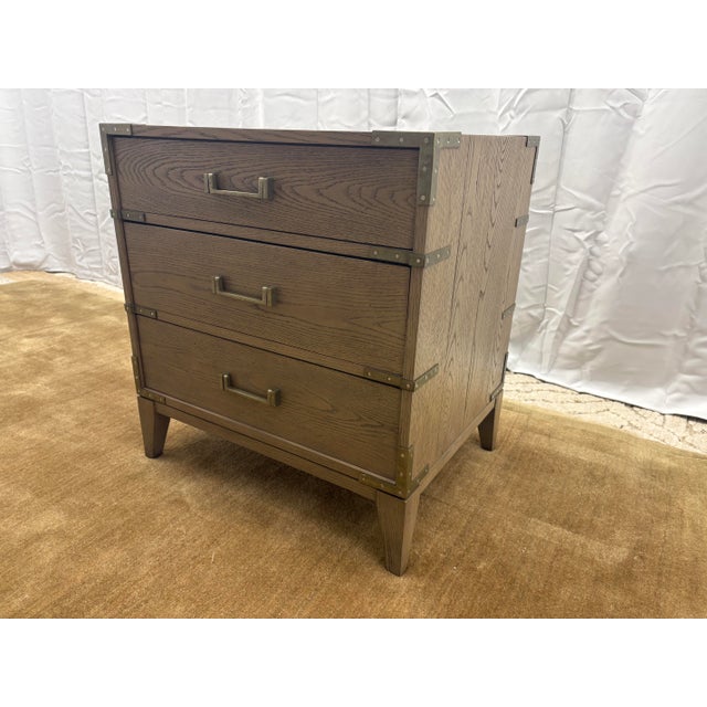 Rh Cayden Campaign Closed Nightstand – 26” Waxed Grey Oak With Pewter Hardware For Sale - Image 12 of 18