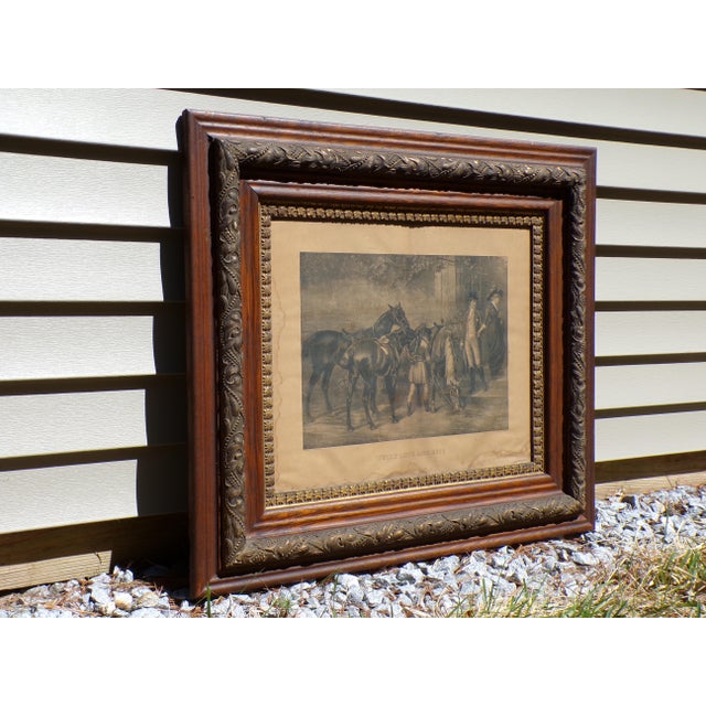 Antique Equestrian Horse Lithograph Print Oak Wood Gilt Gesso Double Frame For Sale In Boston - Image 6 of 13