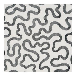 Sample - Schumacher Riley Embroidery Fabric in Black on Ivory For Sale