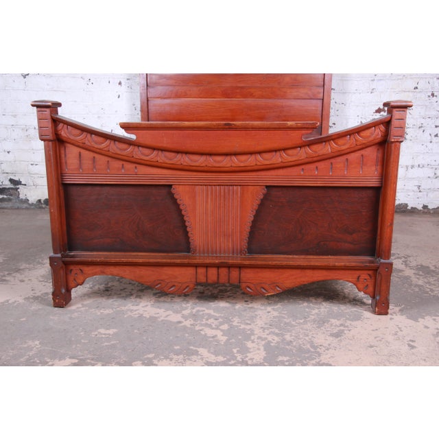 Antique Victorian Carved Walnut and Rosewood Full Size Bed Frame, Circa