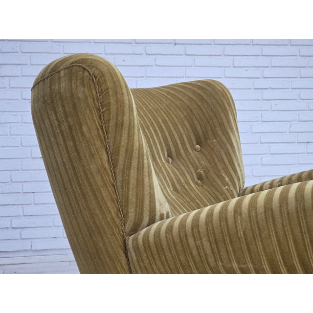 Vintage Danish Oak Lounge Armchair with Velour Upholstery, 1960s For Sale - Image 15 of 18