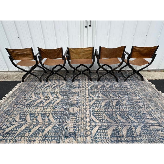 Restoration Hardware 1970s French Director's Dining Chairs | Set of 5 | Chestnut Leather For Sale - Image 9 of 17