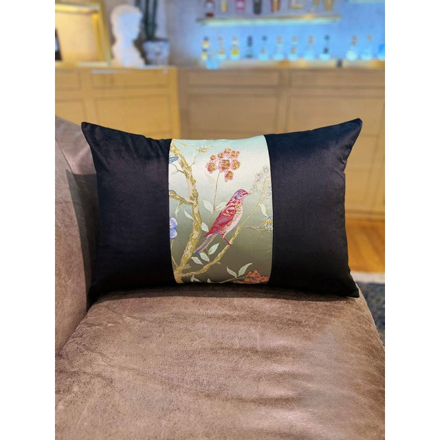 Textile Handmade Black Velvet Satin Cushion Cover For Sale - Image 7 of 11