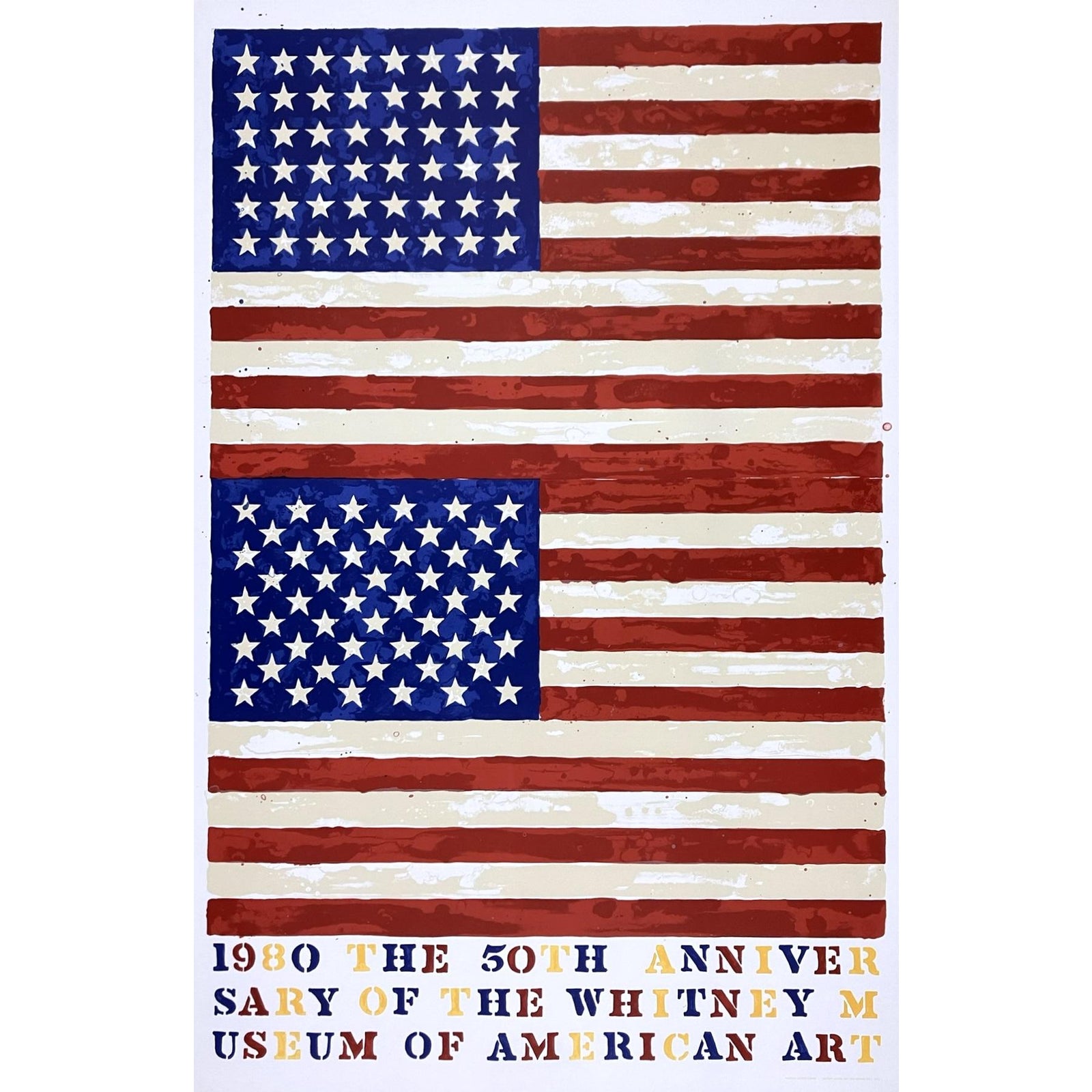Jasper Johns Two Flags 1980 Original 50th Anniversary of the Whitney Museum of American Art Exhibition Poster