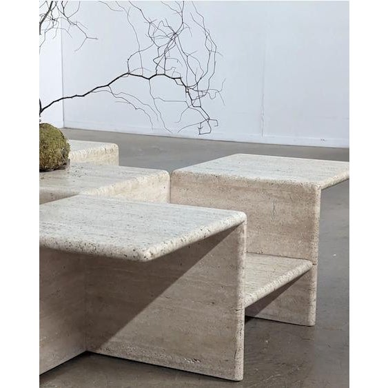 Mid-Century Modern Mid 20th Century Travertine Parquet Table For Sale - Image 3 of 4