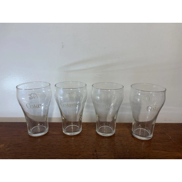 Abstract 1980s Coca-Cola Contour Drinking Glasses Clear Coke Logo Tumblers Collectible - Set of 4 For Sale - Image 3 of 9