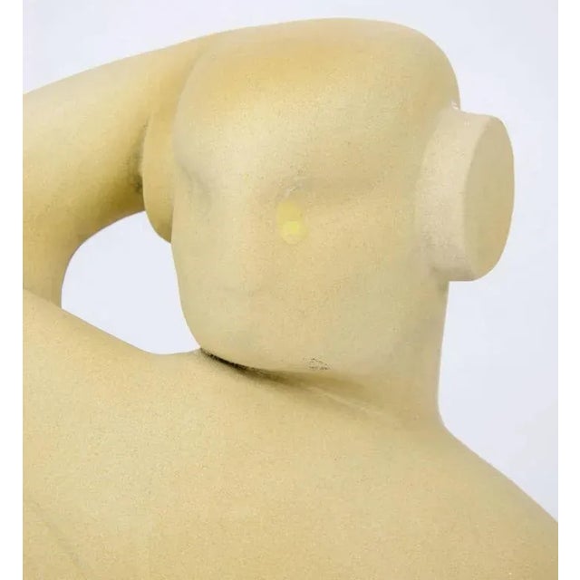 Hand formed sculpture of torso in figurative abstraction in sand color Terracotta by unknown British artist.
