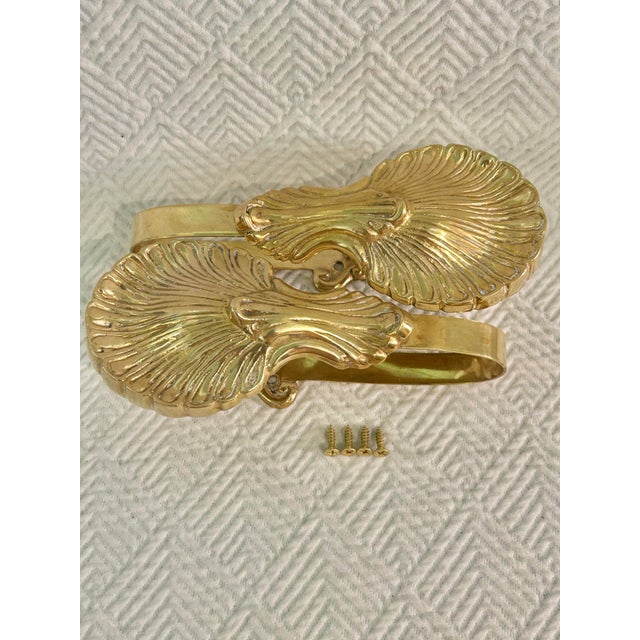 Late 20th Century Pair Vintage Solid Brass Shell Hollywood Regency Curtain Tiebacks For Sale - Image 5 of 6