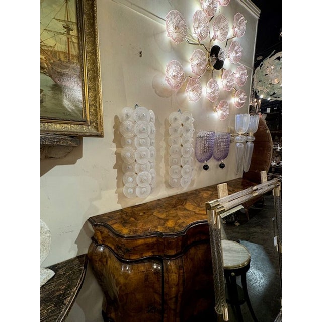 2000 - 2009 Pair of Large Scale Murano Sconces With White Discs For Sale - Image 5 of 5