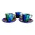 1950s Mid Century Modern Stangl Mediterranean Art Pottery Blue Green Coffee Cups Saucers - Set of 3 For Sale
