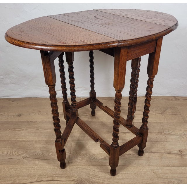 Wood Antique 19th Century Barley Twist Drop Leaf Gate Leg Occasional Table For Sale - Image 7 of 18