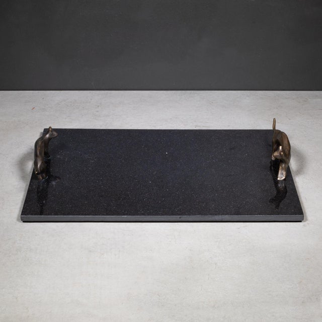 Vintage Michael Aram Black Granite and Bronze Cat Serving Tray c.1990 For Sale In San Francisco - Image 6 of 10