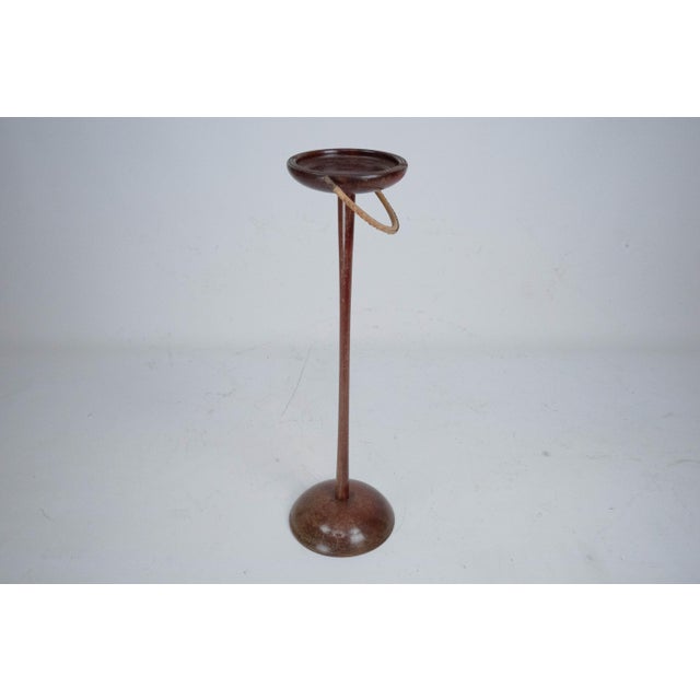 1950s Vintage Wooden Ashtray Stand with Braided Leather Handle, Italy, 1950s For Sale - Image 5 of 9