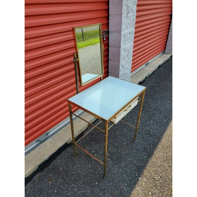 Metal Mid 20th Century George Koch Sons, Inc Hollywood Regency Gold Brass Bamboo Vanity with Mirror For Sale - Image 7 of 12