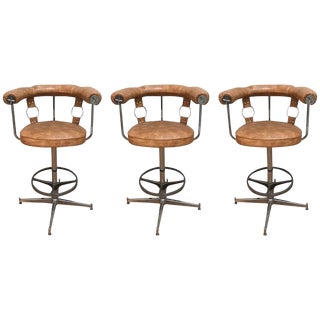 1970s Buckle Motif Bar Stools - Set of 3 For Sale