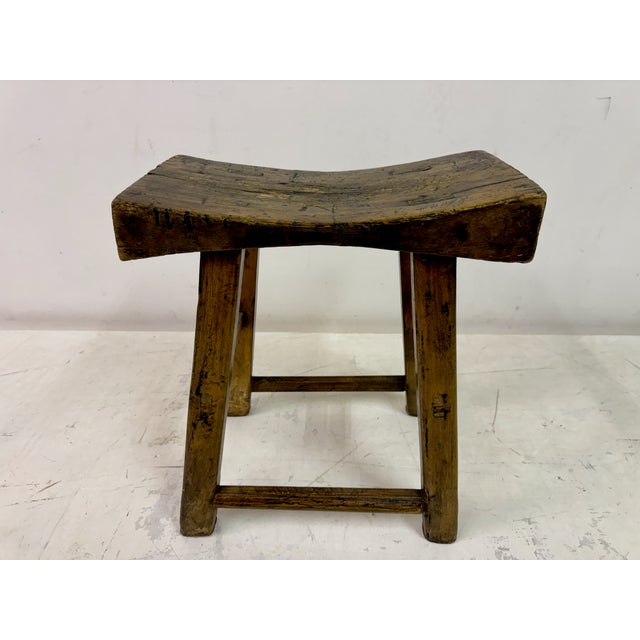 Antique Rustic Elm Stool For Sale - Image 5 of 14