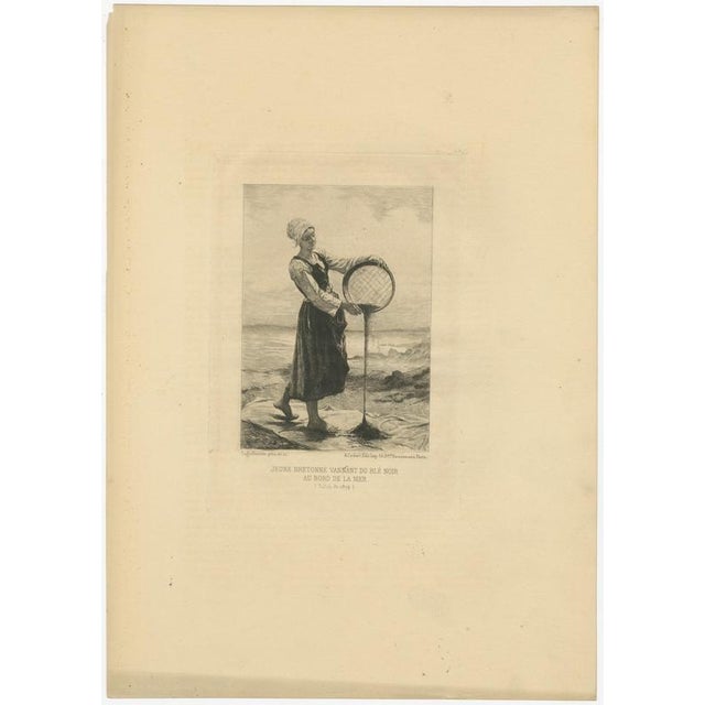 Laguillermie, Young Breton Woman Winnowing Buckwheat by the Sea, 1875, Paper For Sale - Image 3 of 7