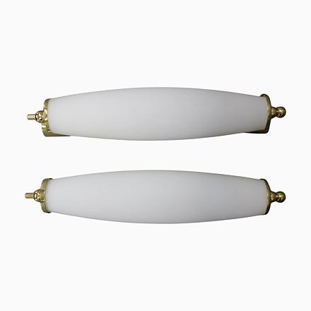 Art Deco Italian Brass Wall Lights with Milk Glass, 1940s, Set of 2 For Sale - Image 10 of 10