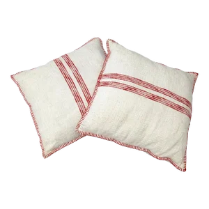 Large 1990s Woven Cotton Pillows- a Pair