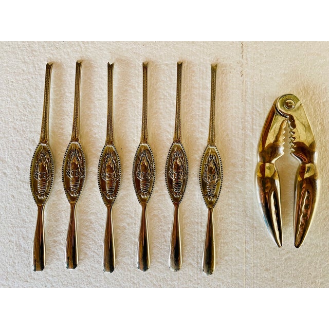 Mid-Century Modern Vintage Silver-Plated Lobster Forks and Cracker from Silea, 1970s, Set of 7 For Sale - Image 3 of 18