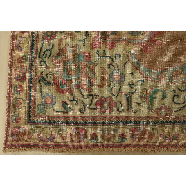 Tabriz Rug 7’7” X 10’7” Brown Wool Vintage Distressed Hand-Knotted Carpet For Sale - Image 12 of 15