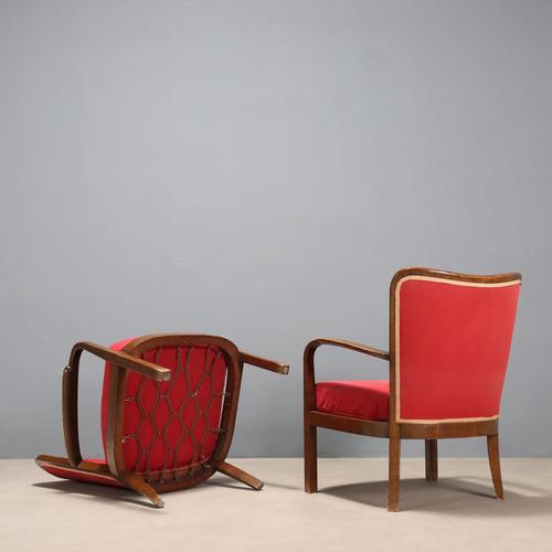 Wood Red Armchairs, 1950s, Set of 2 For Sale - Image 7 of 8