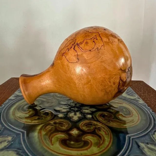 Wood 1990s Hand-Crafted Burlwood Vase, Artist Signed and Dated For Sale - Image 7 of 11