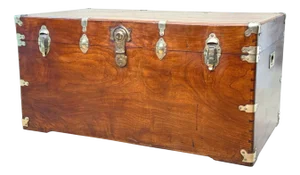 Large Antique American Military Camphor Campaign Trunk, 1860