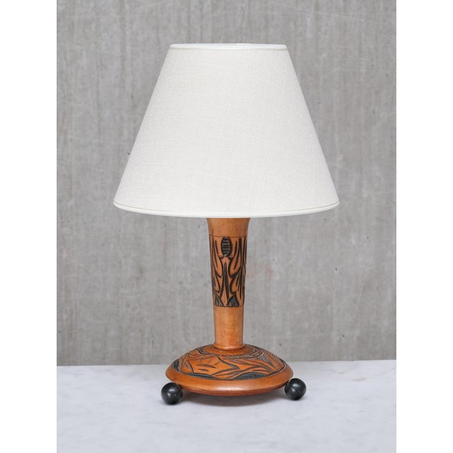 Amsterdam School Table Lamp with Carved Foliate Decoration, Netherlands, 1920s For Sale - Image 13 of 13