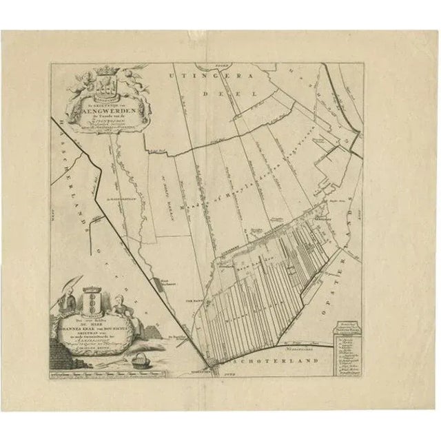 Early 18th Century Antique Map of the Aengwirden Township, Friesland, the Netherlands, 1718 For Sale - Image 5 of 5