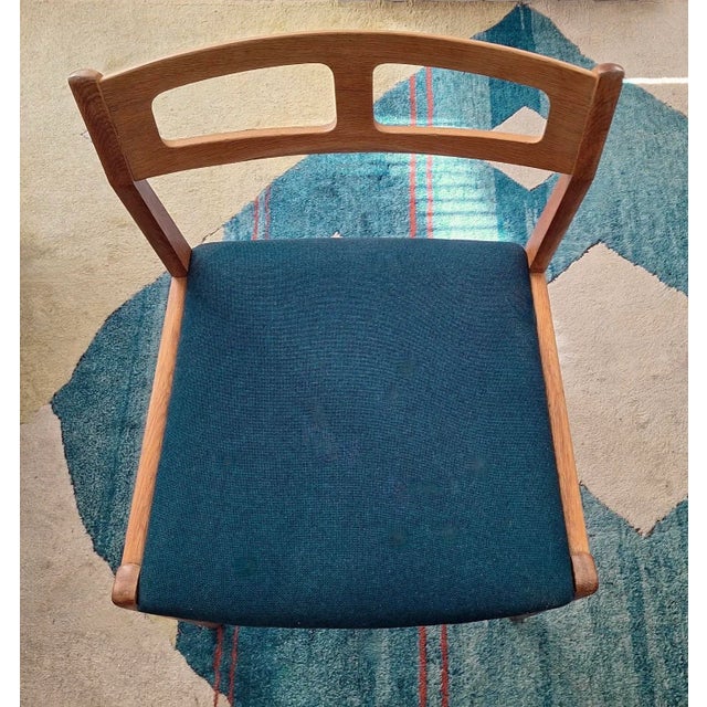 Mid-Century Modern Danish Oak Dining Chairs with Petrol Blue Covers, 1960s, Set of 2 For Sale - Image 3 of 13